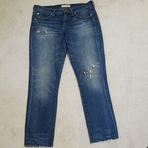 Madewell Blue Straight Leg Jeans with Distressed Details. Size 25